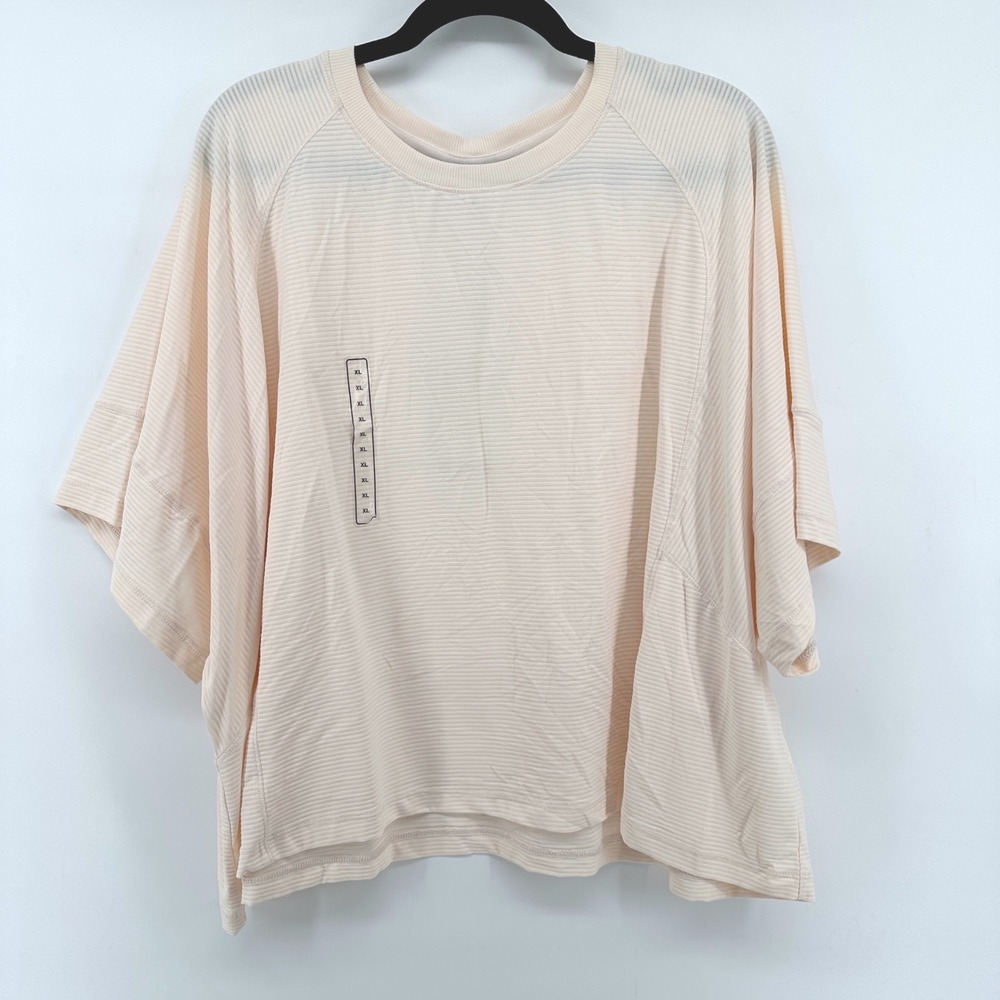 CALIA Womens XXL Oversized Renew Boxy Tee Faded Pink Ribbed Knit Top